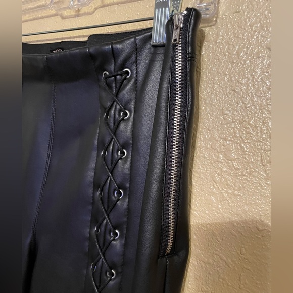 Topshop Womens Faux Leather Black Pants Lace Up Leg Elastic Waist Side Zip Sz 8 - Picture 6 of 9
